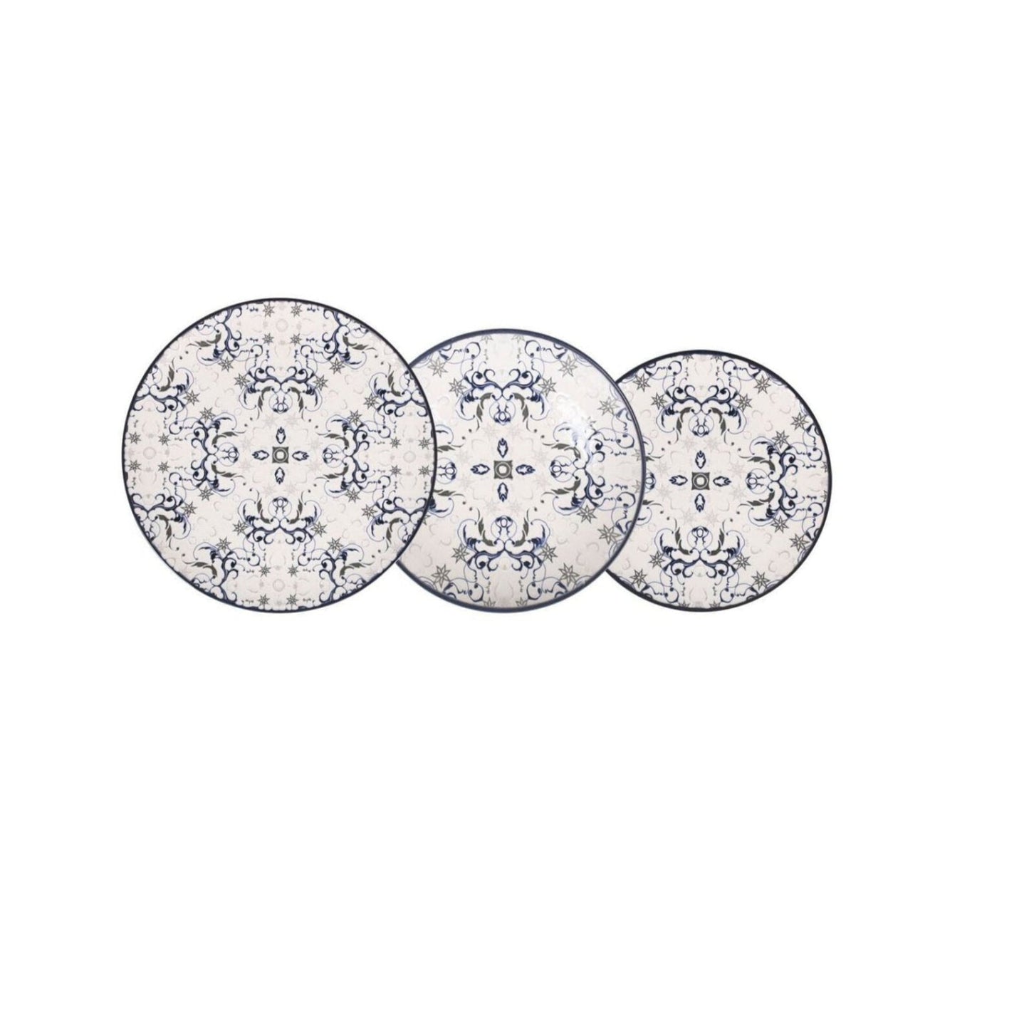 Tesa 12pcs Dinner set Dinner service dinner plates + side + bowls relief Stoneware Relief decoration Blue Geometric