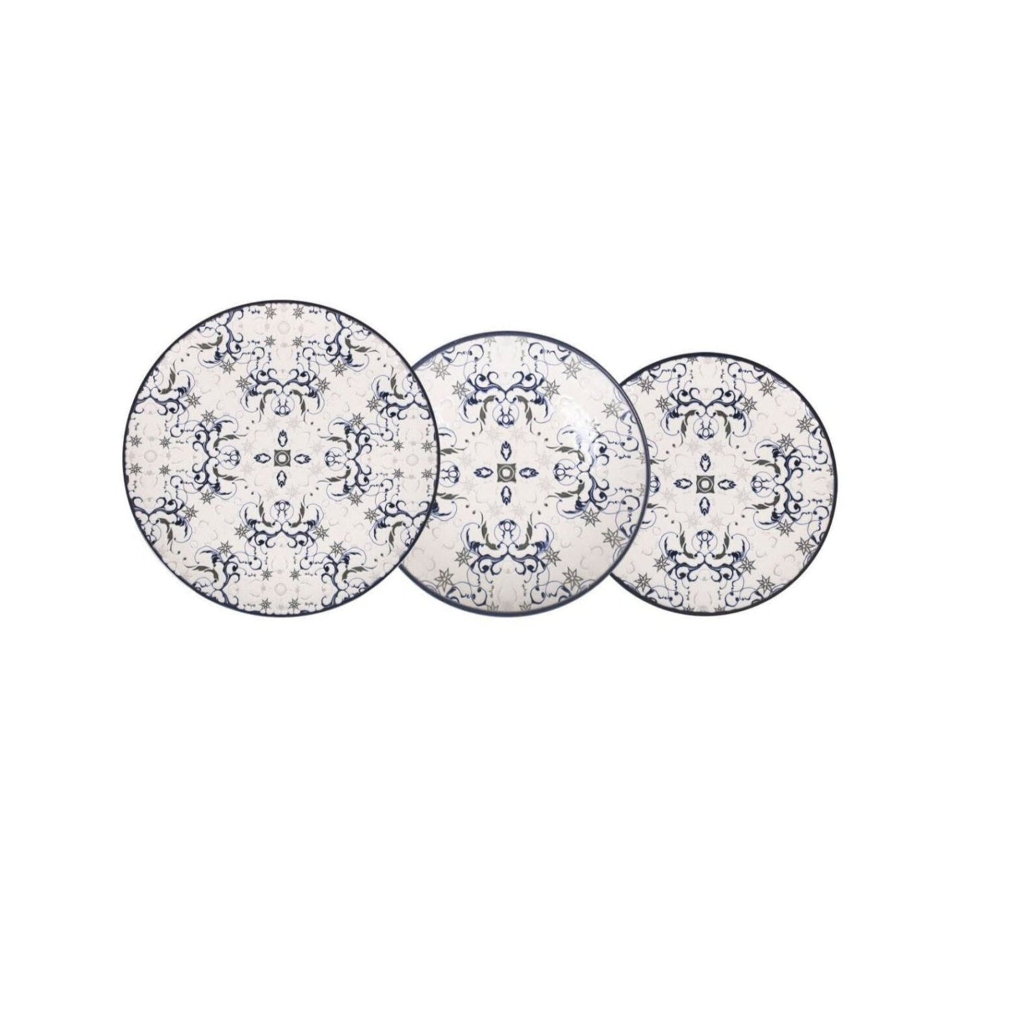 Tesa 12pcs Dinner set Dinner service dinner plates + side + bowls relief Stoneware Relief decoration Blue Geometric