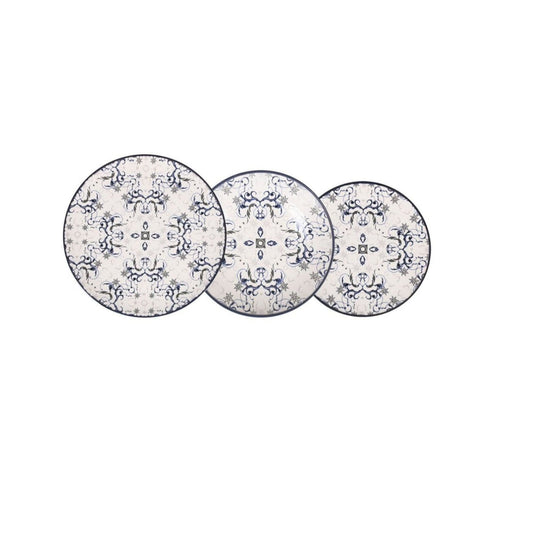 Tesa 12pcs Dinner set Dinner service dinner plates + side + bowls relief Stoneware Relief decoration Blue Geometric