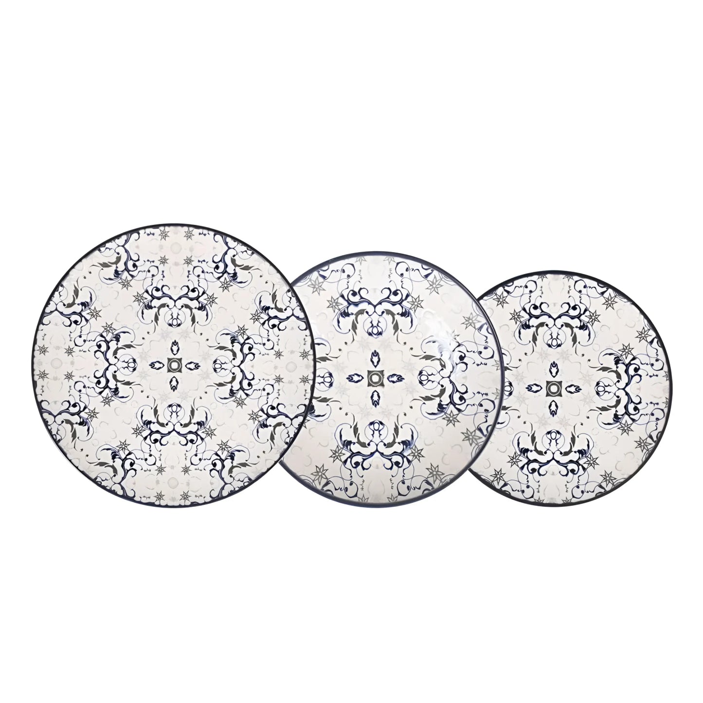 Tesa 12pcs Dinner set Dinner service dinner plates + side + bowls relief Stoneware Relief decoration Blue Geometric