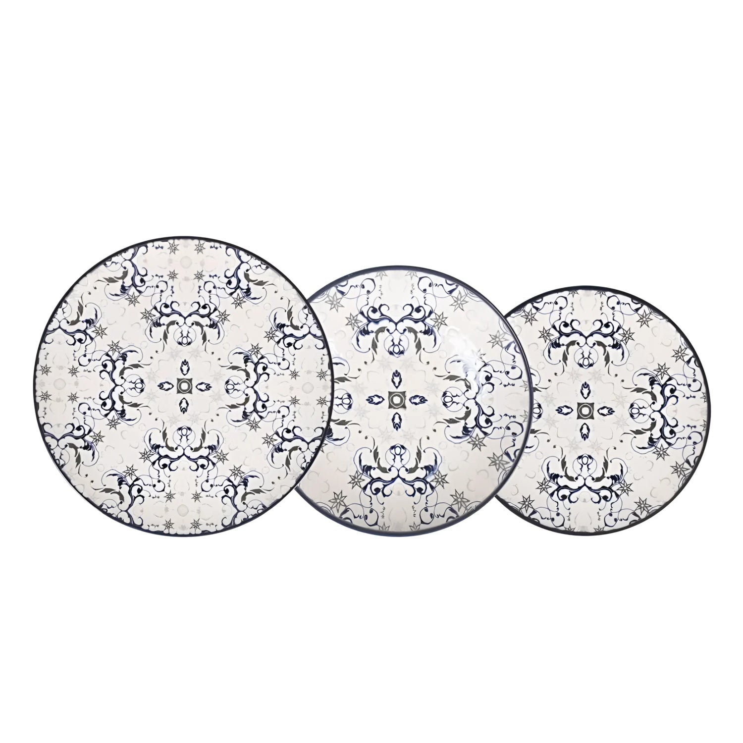 Tesa 12pcs Dinner set Dinner service dinner plates + side + bowls relief Stoneware Relief decoration Blue Geometric