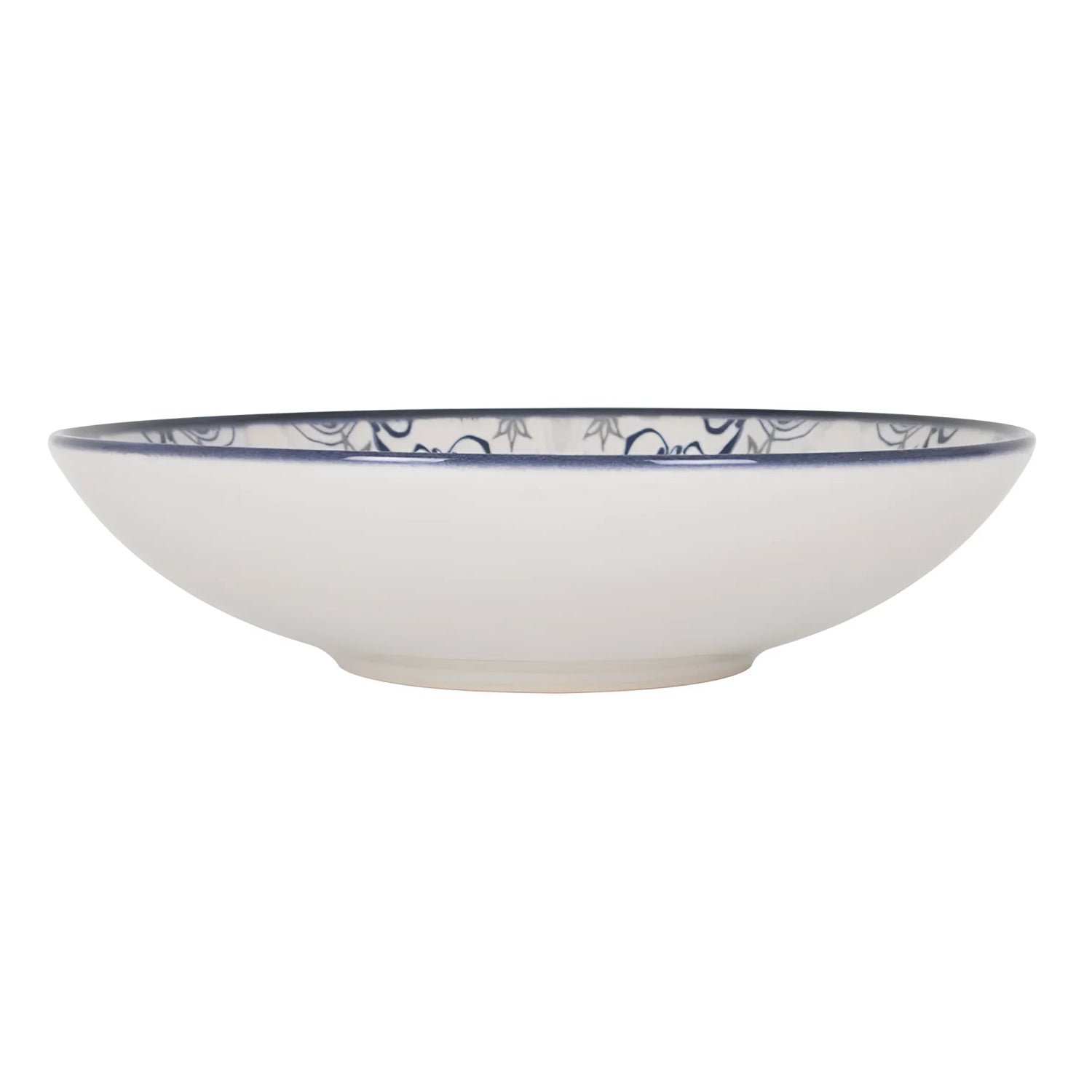 White ceramic bowl with blue rim and geometric interior pattern for Tesa 21cm bowls Stoneware