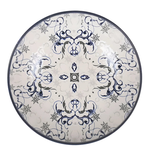 Decorative patterned blue geometric stoneware plate from Tesa 21cm bowls collection