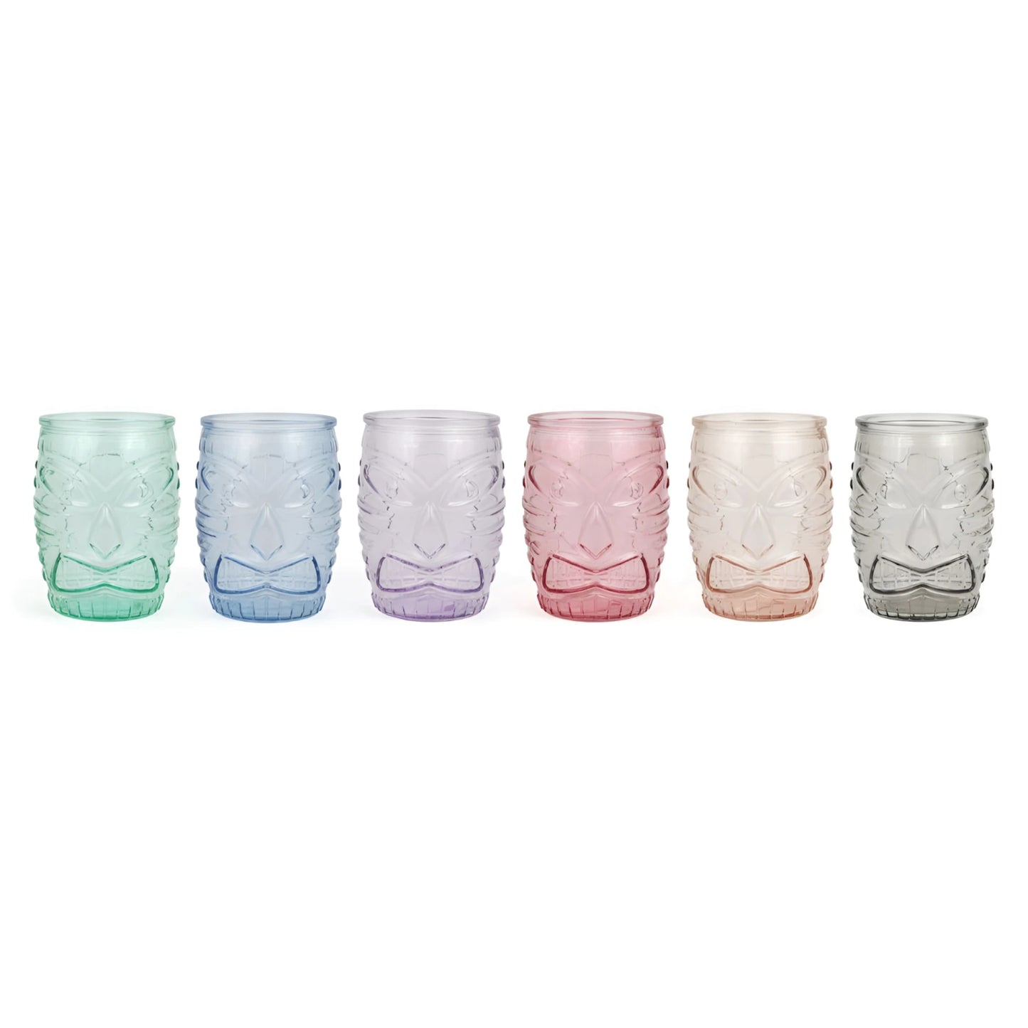 Box of 6 colorful translucent tiki tumbler cocktail glasses