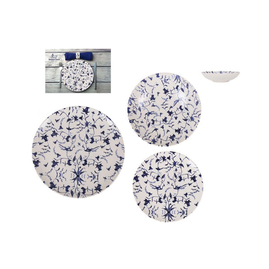Tuile 6pcs Embossed Stoneware DINNER SET blue dinner plates set