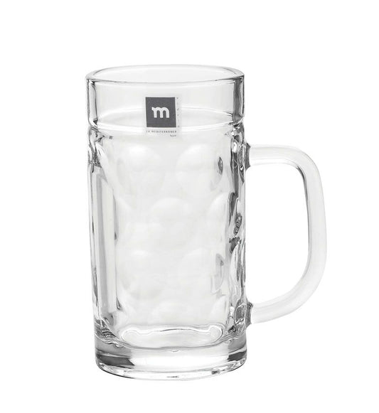 Clear glass Weser Pint Beer Tankard 570ml with dimpled texture and handle