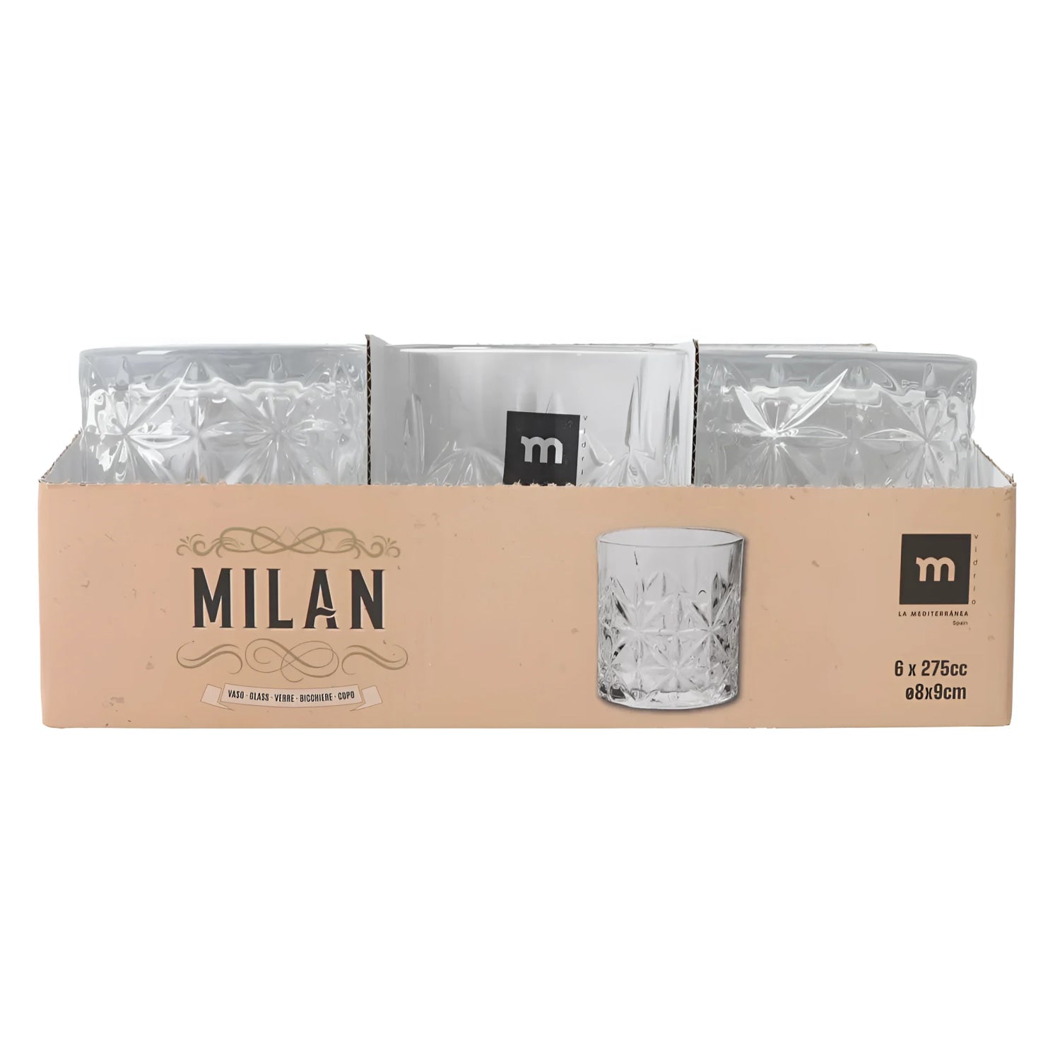 Whisky glass 260ml Milan tumbler vintage glassware