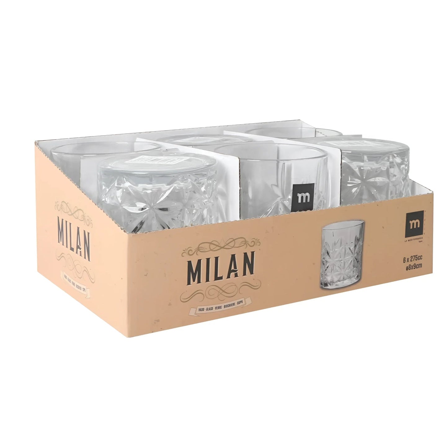 Whisky glass 260ml Milan tumbler vintage glassware