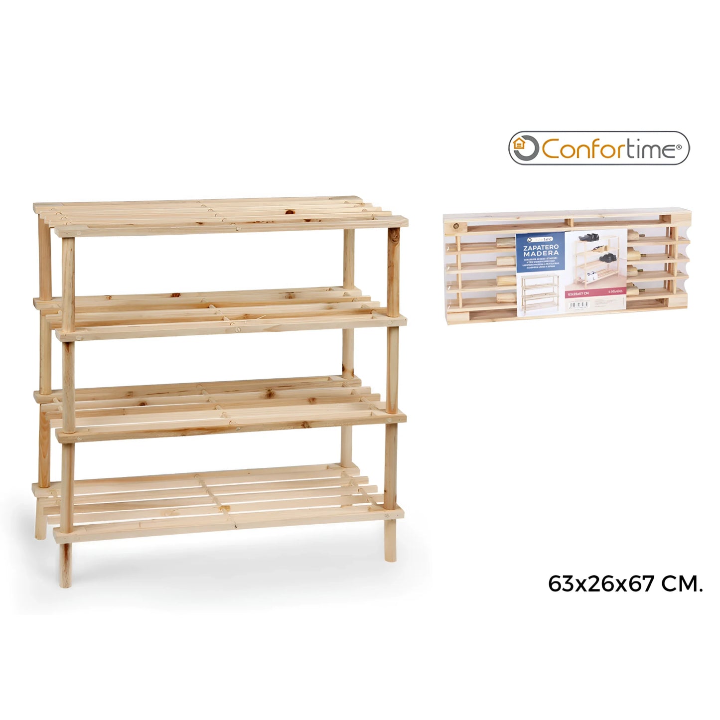 Wooden Shoe Rack 63x26x67cm 4 Levels